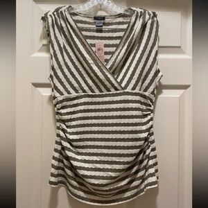 Ann Taylor Petite NWT Surplice Ruched Top Size LP Neutral Stripe Sleeveless